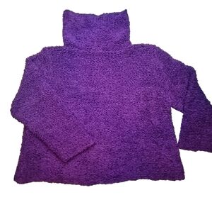 Vintage Eileen Fisher Wool Bouclé Mockneck Sweater Deep Purple Size L